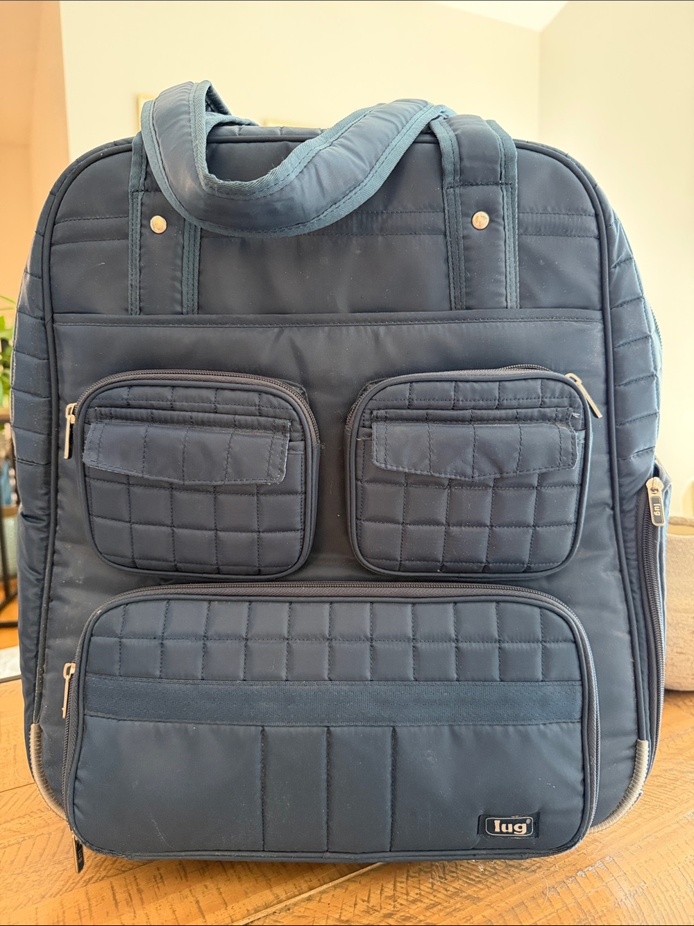 Lug Puddle Jumper Travel Tote Wheeled Carry On Shoulder/Diaper Bag Blue Quilted